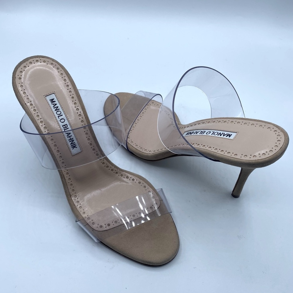 Manolo Blahnik Scolto Transparent Double Strap Sandals